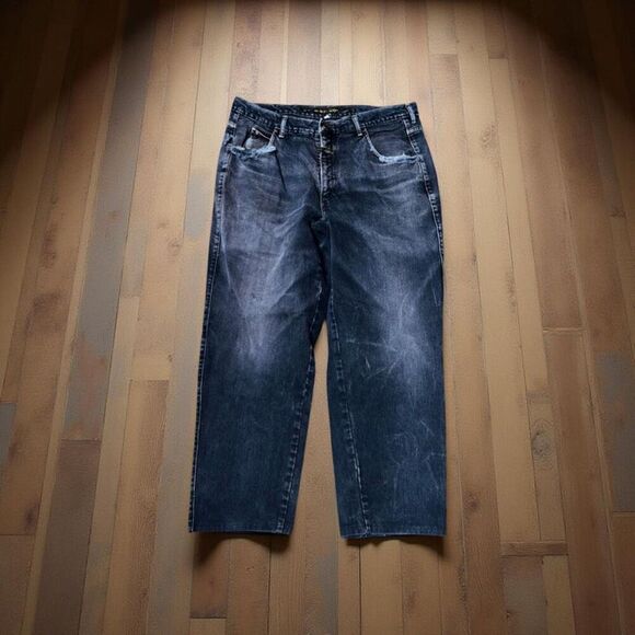 Vintage 90s Marithe Francois Girbaud Baggy Black Denim Men Jeans Size 35x26 - Picture 1 of 7